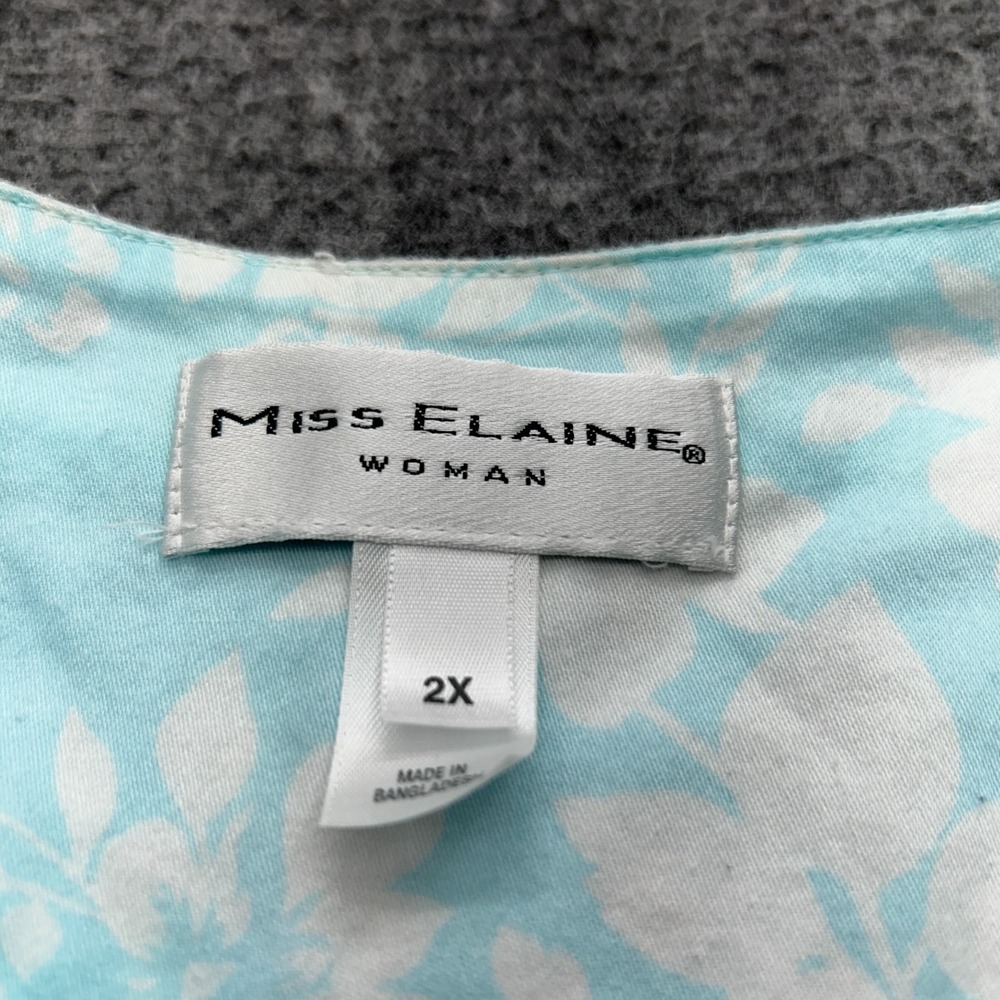 Miss Elaine Nightgown 2X Blue Floral Short Sleeve Gown Knee Length Zip Cotton - Picture 4 of 8
